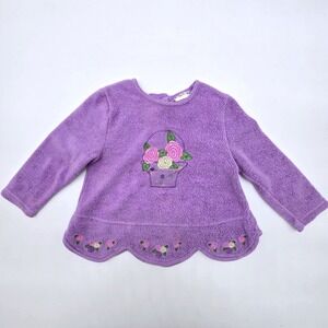 Vintage Baby Togs Purple Fleece Flower Basket Shirt Top Size 24 Months